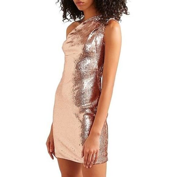 Haney NWT Sequin One-Shoulder Mini Dress in Copper Size 6 - Picture 2 of 9
